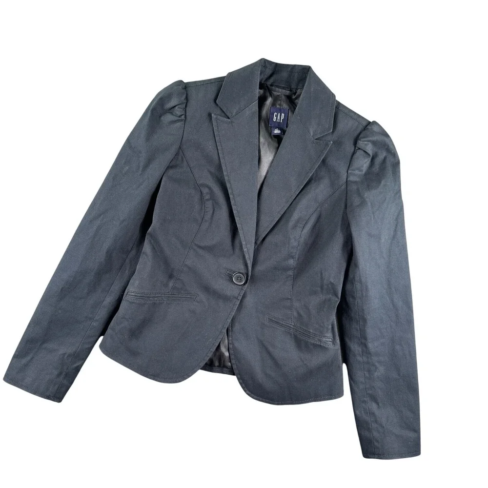 Vintage 2005 Gap Blazer Women 2 Charcoal Jacket Y2K Single Button Work Puff Crop